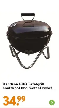 Aanbieding: Handson BBQ Tafelgrill houtskool bbq metaal zwart