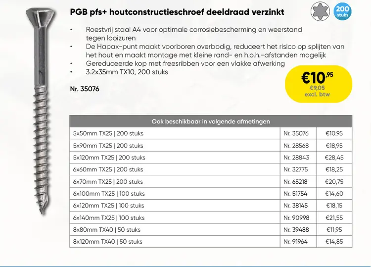 Promotie: PGB pfs+ houtconstructieschroef deeldraad ver