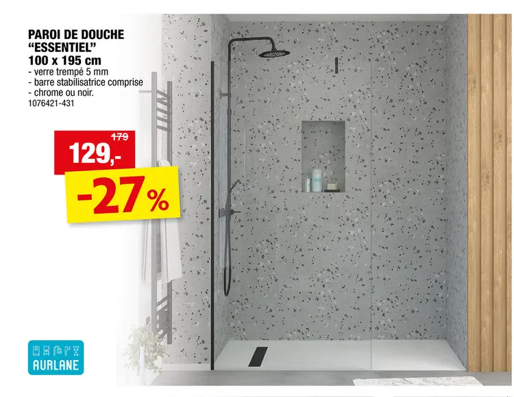 Offre: Aurlane Essentiel paroi de douche 100x195 cm noir
