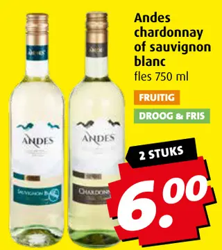 Aanbieding: Andes chardonnay of sauvignon blanc