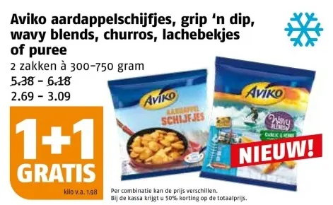 Aanbieding: aardappelschijfjes, grip 'n dip, wavy blends,