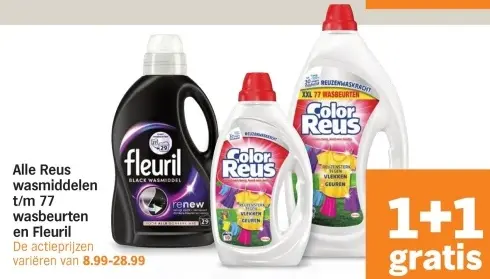 Aanbieding: Alle Reus wasmiddelen t/m 77 wasbeurten en Fleuril