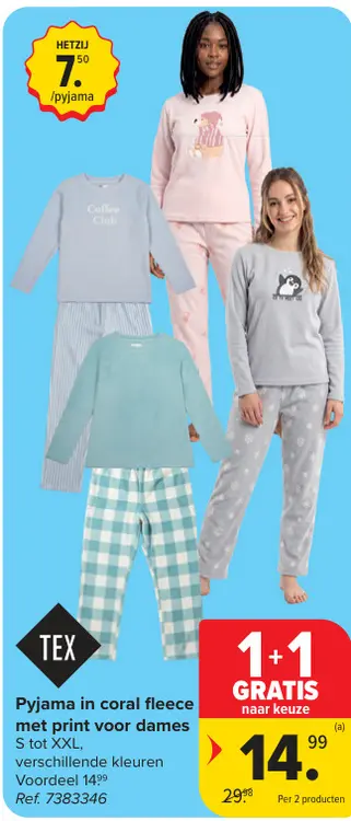 Promotie: Pyjama in coral fleece met print voor dames