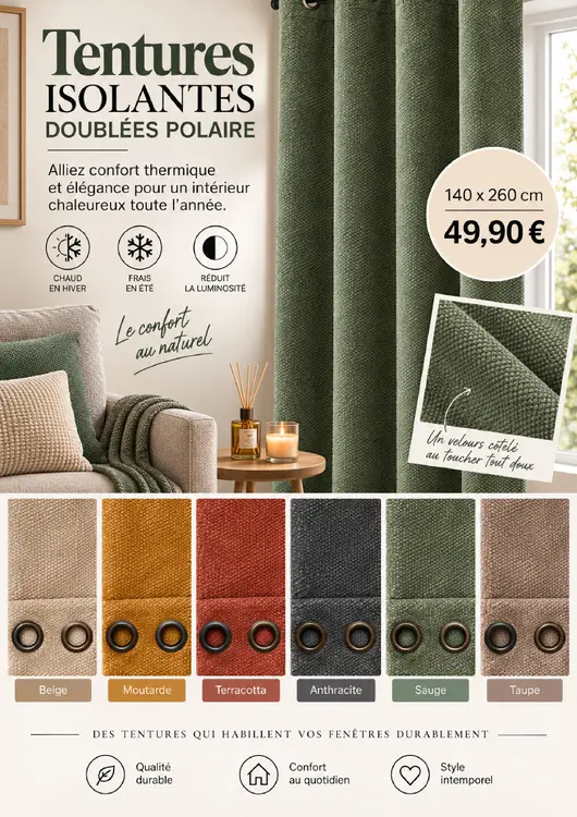 Offre: Tentures isolantes doublées polaire