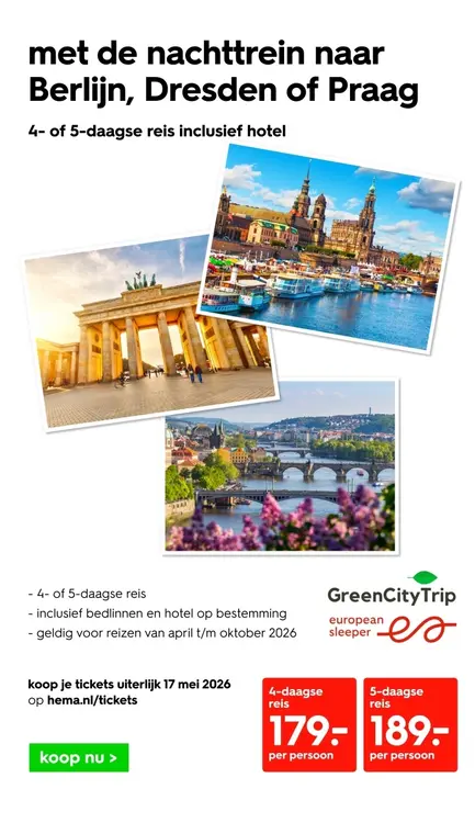 Aanbieding: Met de nachttreinreis naar Berlijn, Dresden of Praag