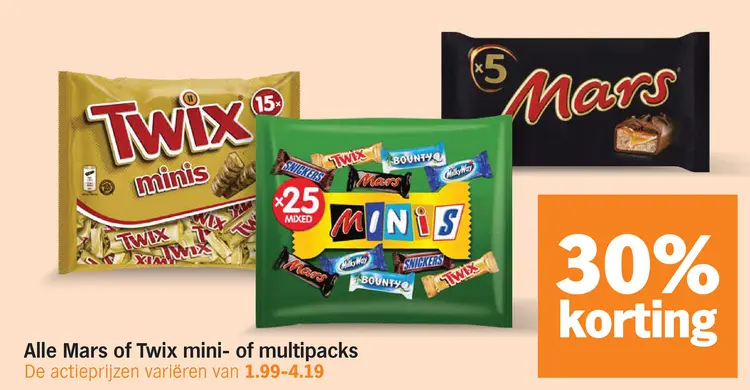 Aanbieding: Mars of Twix mini- of multipacks