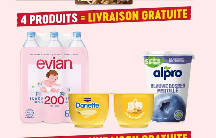 Offre: Evian Water, Danette Dessert, Alpro Yogurt