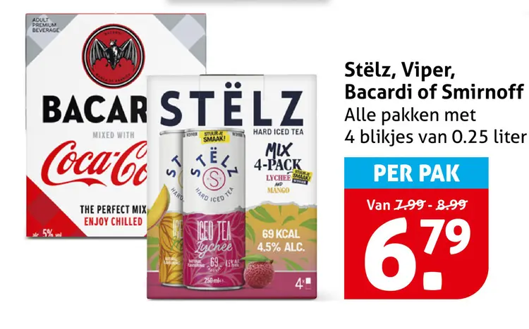 Aanbieding: Stëlz, Viper, Bacardi of Smirnoff