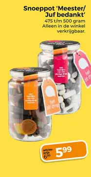 Aanbieding: Snoeppot 'Meester/ Juf bedankt'