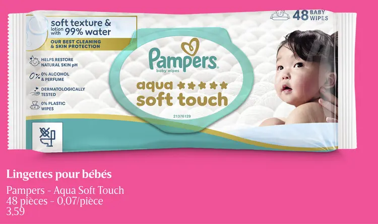 Offre: Lingettes pour bébés Pampers - Aqua Soft Touc