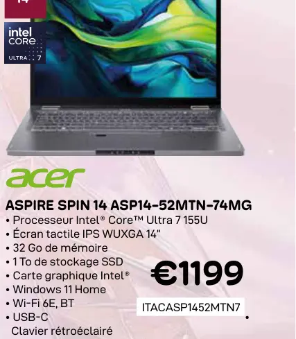 Offre: Aspire spin 14 asp14-52mtn-74mg