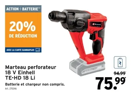 Offre: Marteau perforateur 18 V Einhell TE-HD 18 Li