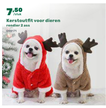 Aanbieding: Kerstoutfit voor dieren rendier 2 ass