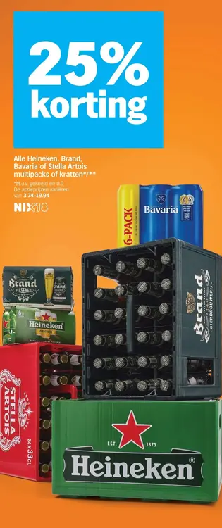 Aanbieding: Alle Heineken, Brand, Bavaria of Stella Artois