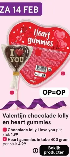 Aanbieding: Valentijn chocolade lolly en heart gummies