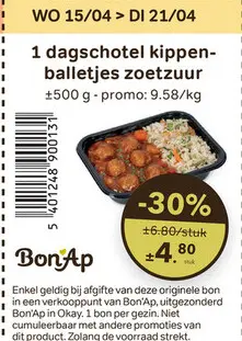 Promotie: Dagschotel kippenballetjes zoetzuur