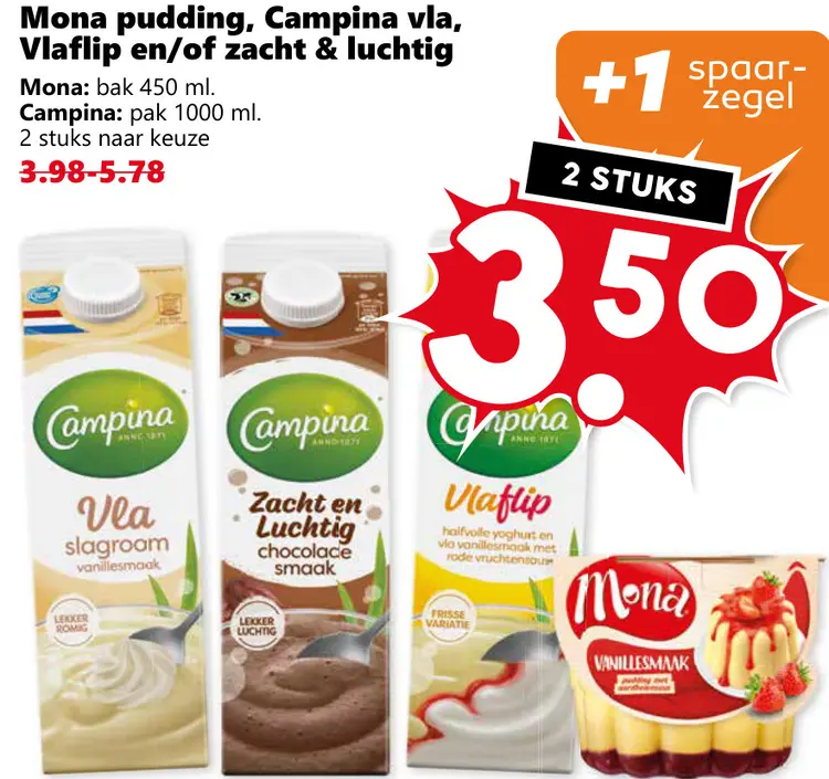Aanbieding: Mona pudding, Campina vla, Vlaflip en/of zach