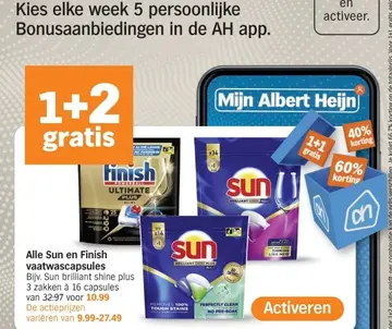 Aanbieding: Alle Sun en Finish vaatwascapsules