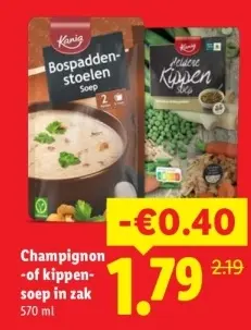 Aanbieding: Champignon- of kippensoep in zak