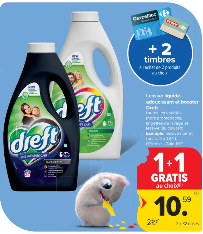 Offre: Lessive liquide, adoucissant et booster