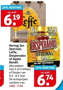 Aanbieding: Hertog Jan Speciaal, Leffe, Desperados of Apple Bandit