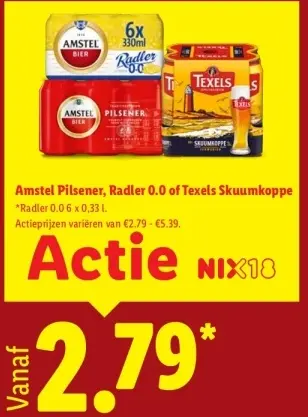 Aanbieding: Amstel Pilsener, Radler 0.0 of Texels Skuumkoppe