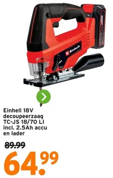 Aanbieding: Einhell 18V decoupeerzaag TC-JS 18/70 LI