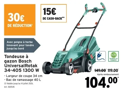Offre: Tondeuse à gazon UniversalRotak 34-405 1300 W