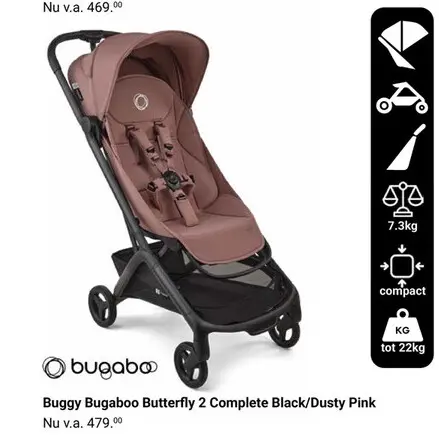 Aanbieding: Buggy Bugaboo Butterfly 2 Complete Black/Dust