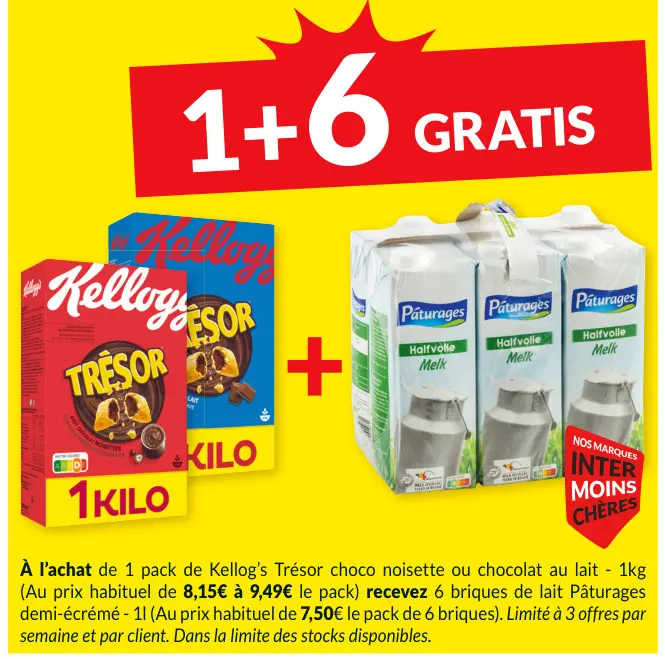 Offre: Kellogg's Trésor choco noisette ou chocolat 