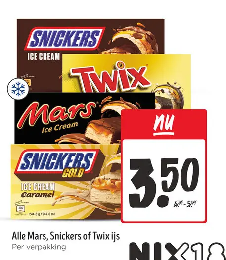 Aanbieding: Mars, Snickers of Twix ijs