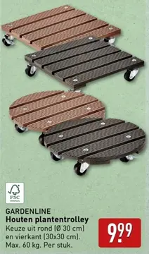 Aanbieding: Houten plantentrolley