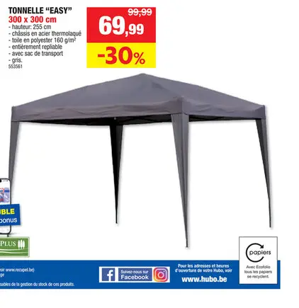 Offre: Garden Plus Easy tonnelle 300x300 cm gris