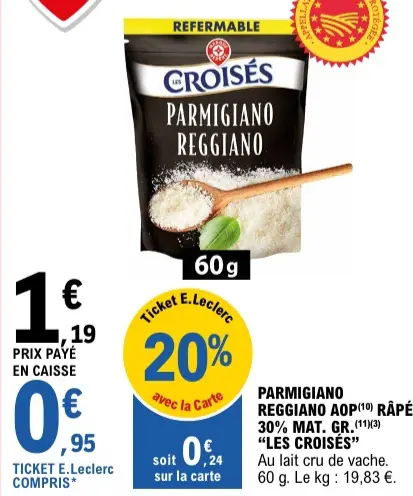 Offre: Les Croisés Parmigiano Reggiano Aop Râpé