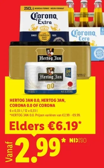 Aanbieding: Hertog jan 0.0, Hertog Jan, Corona 0.0 of Corona