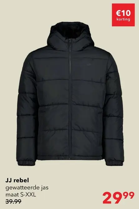 Aanbieding: JJ REBEL gewatteerde heren puffer jas zwart