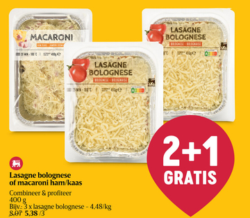 Aanbieding: Lasagne bolognese of macaroni ham/kaas