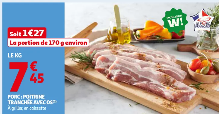 Offre: Porc : poitrine tranchée avec os