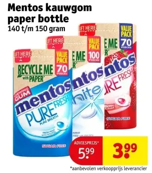 Aanbieding: Mentos kauwgom paper bottle