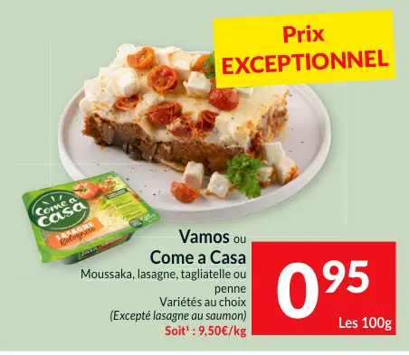 Offre: Moussaka, lasagne, tagliatelle ou penne