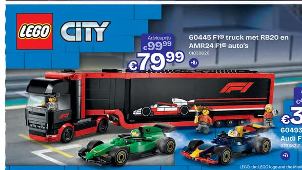 Promotie: 60445 LEGO City F1 truck met RB20 en AMR24 F1® auto's