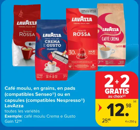 Offre: Café moulu, en grains, en pads ou en capsules