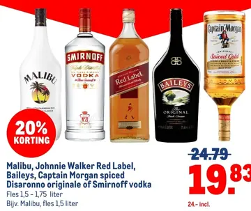 Aanbieding: Malibu, Johnnie Walker Red Label, Baileys, Ca