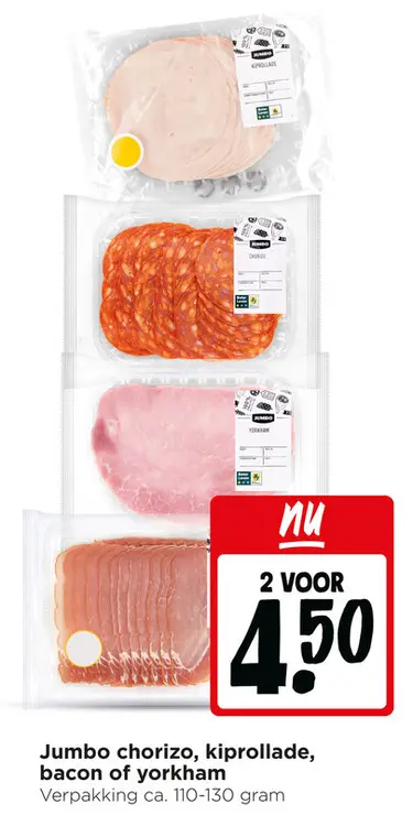 Aanbieding: Jumbo chorizo, kiprollade, bacon of yorkham