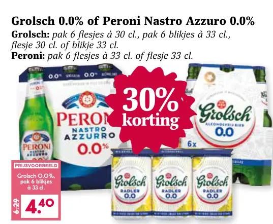 Aanbieding: Grolsch 0.0% or Peroni Nastro Azzurro 0.0%