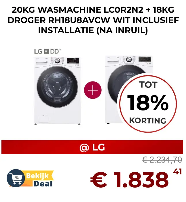 Aanbieding: Wasmachine lcor2n2 + droger rh18u8avcw wit 