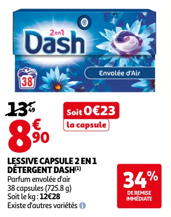 Promotie: Lessive capsule 2 en 1 détergent Dash
