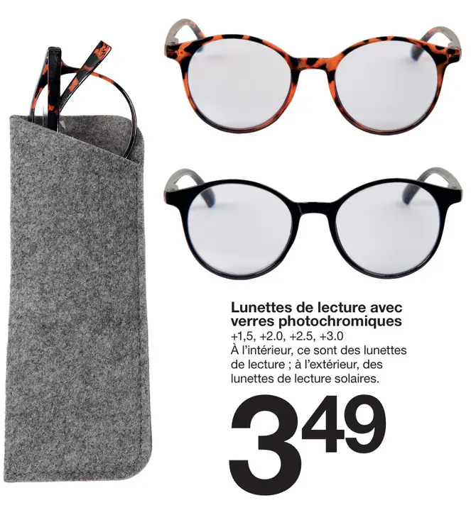 Offre: Lunettes de lecture avec verres photochromiqu