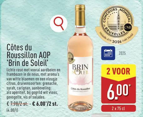 Promotie: Côtes du Roussillon AOP 'Brin de Soleil'