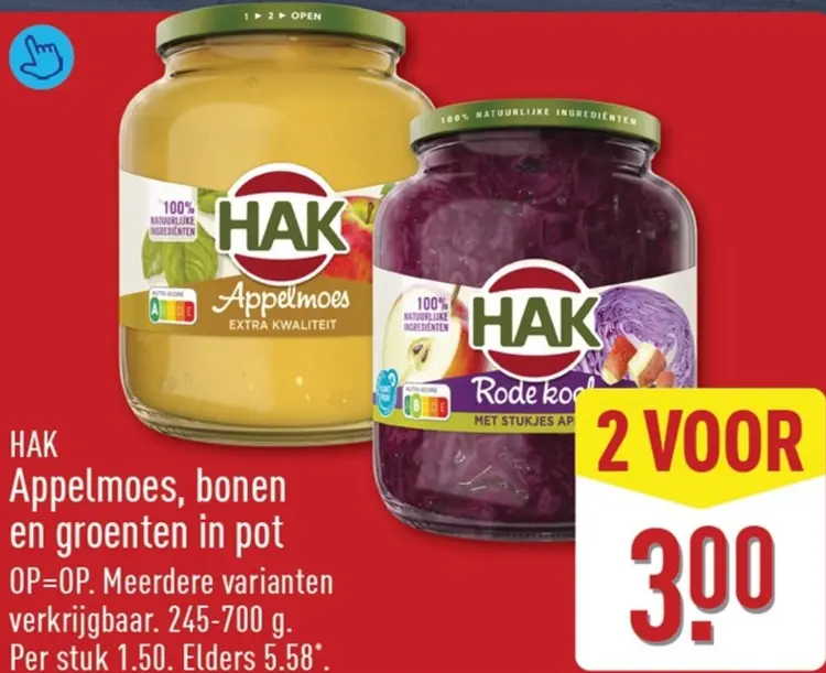 Aanbieding: Appelmoes, bonen en groenten in pot